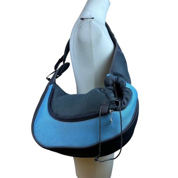 Popcorn Sky Blue Mesh Adjustable Strap Zipper Closure Pet Carrier Shoulder Bag - Picture 6 of 11